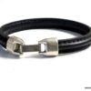 N5288 Bracelet homme cuir demi-rond noir surpiqué fermoir métal argent
