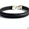 N5288a Bracelet homme cuir demi-rond noir surpiqué fermoir métal argent