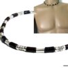 N5291 collier homme cuir perles de bois et métal argent