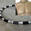N5291b collier homme cuir perles de bois et métal argent