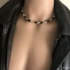 N5291b Collier perle de bois homme noir et métal argenté - Bijoux Colliers en ligne Ninanina