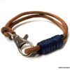 N5293b Bracelet homme mousqueton cordon cuir marron double - Bijoux Bracelets en ligne Ninanina