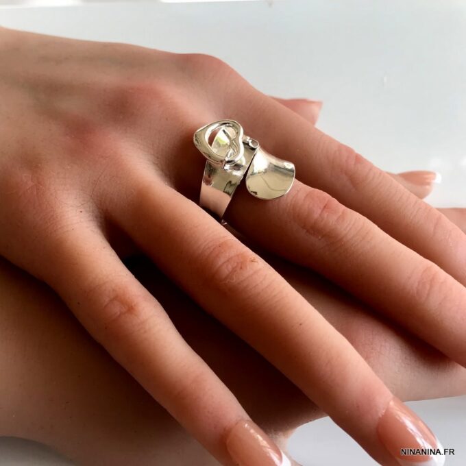 N5298e Bague avec pendentif coeur plaqué argent réglable - Bijoux Bagues en ligne Ninanina