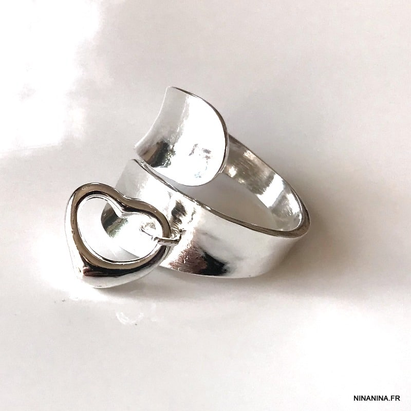 Bague avec pendentif coeur argent femme réglable - Ninanina