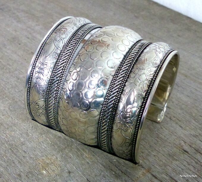 N5300 Bracelet manchette large artisanal tribal indien kuchi ottoman