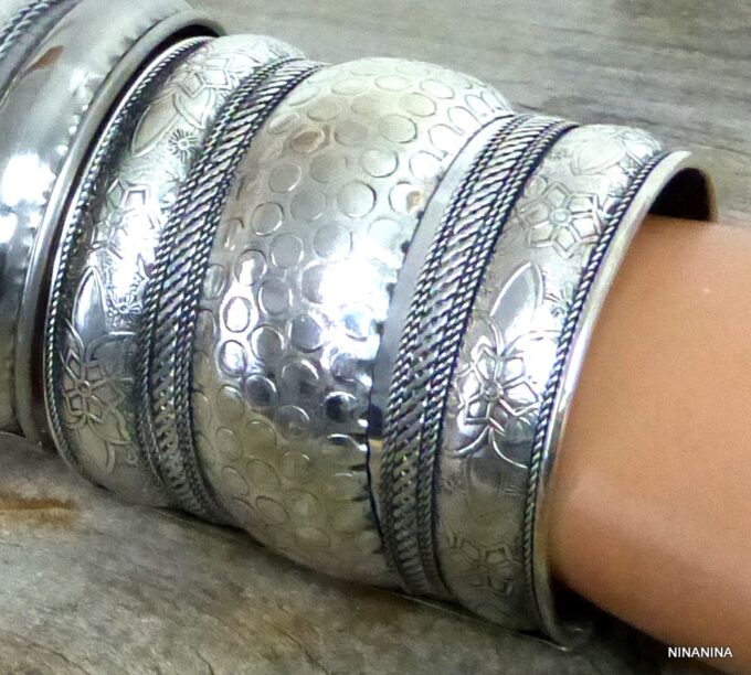 N5300c Bracelet manchette large artisanal tribal indien kuchi ottoman