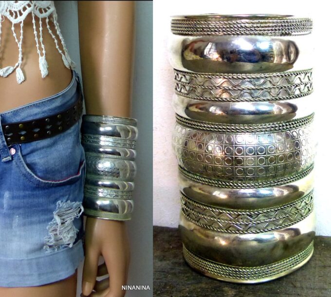 N5301 Bracelet manchette large artisanal tribal indien kuchi ottoman