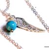 N5321d Collier long sautoir plaqué argent plume aile d'ange turquoise
