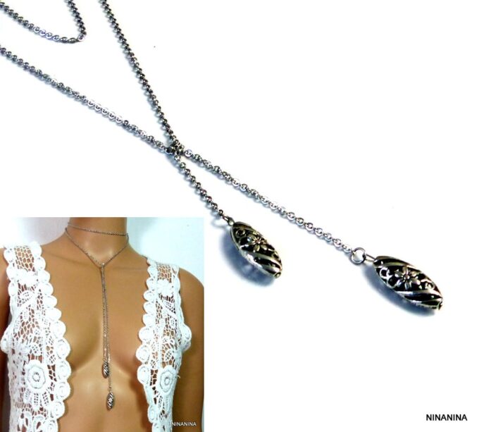 N5323a collier long sautoir acier inoxydable