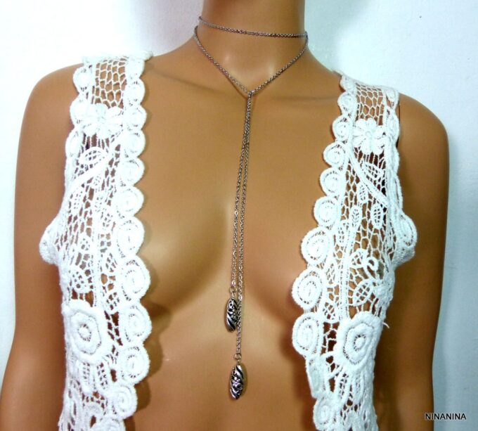 N5323c collier long sautoir acier inoxydable