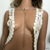N5324e Collier double chaine plume Acier et Turquoise - Bijoux Colliers longs en ligne Ninanina