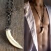 N5326 Collier Pendentif dent de loup véritable ivoire - Bijoux Colliers en ligne NINANINA