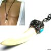 N5326a Collier homme métal noir Pendentif dent de loup véritable