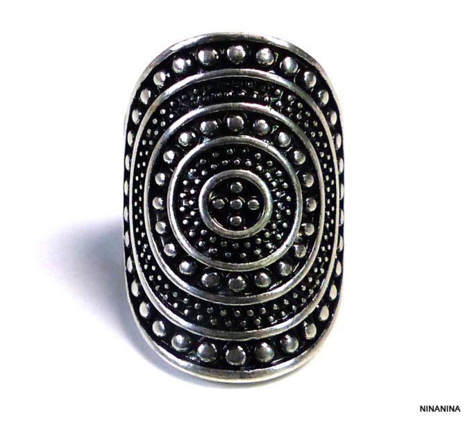 N5338 bague réglable ovale femme bohème métal argenté ajustable