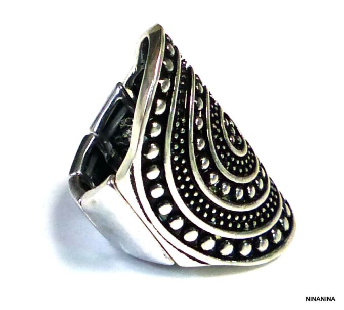 N5338b bague réglable ovale femme bohème métal argenté ajustable