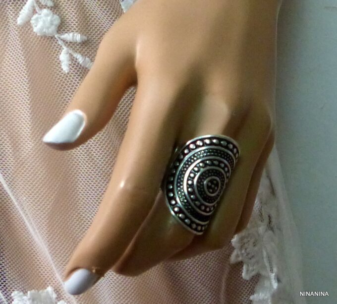 N5338c bague réglable ovale femme bohème métal argenté ajustable