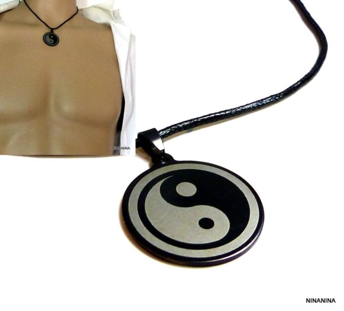 N5345 collier homme cordon yin yang acier inoxydable
