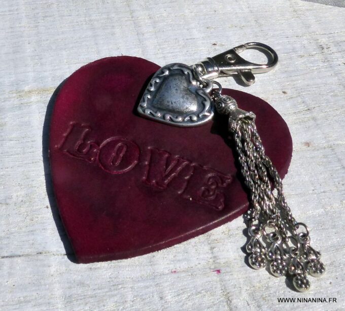 N5349 Bijou de sac - porte clé en cuir rouge personnalisé - Accessoires bijou de sac en ligne Ninanina