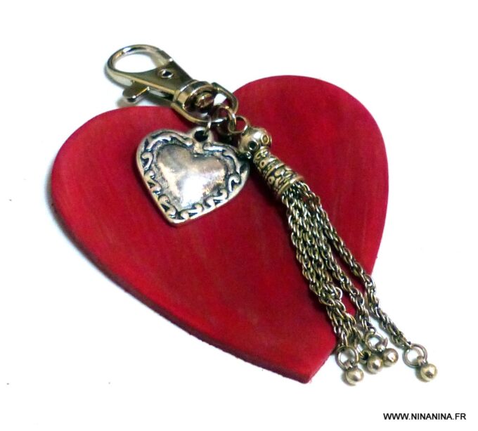 N5349 Bijou de sac - porte clé en cuir rouge personnalisé NINANINA