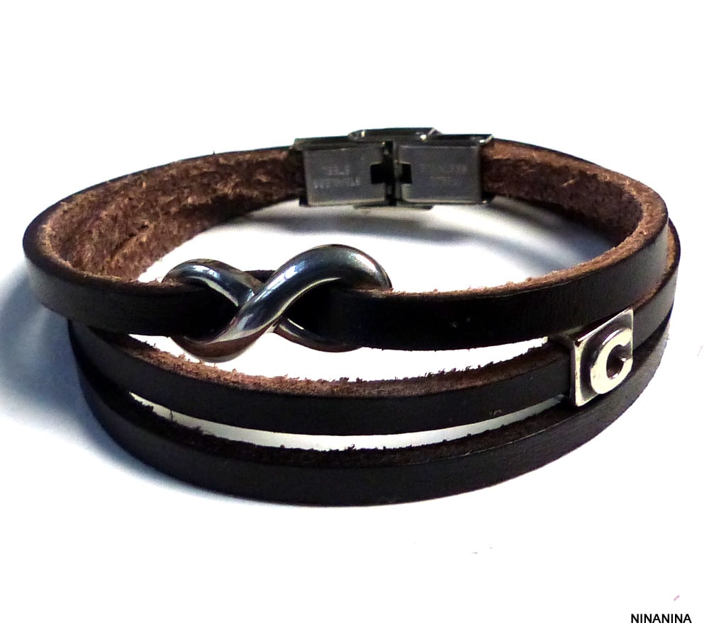 Bracelet infini homme personnalisable 3 tours lettre argenté - Ninanina