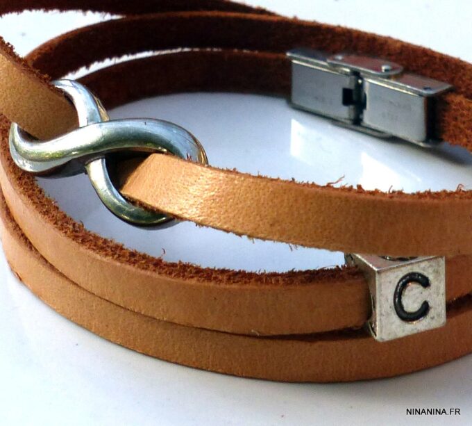 N5354 Bracelet homme wrap infini cuir 3 tours personnalisé NINANINA
