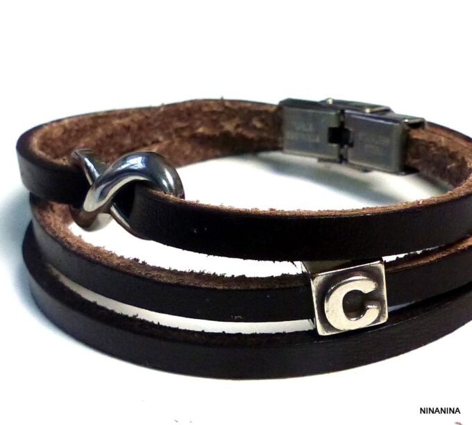N5354a Bracelet homme wrap cuir personnalisé infini acier inoxydable