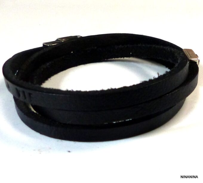 N5354a Bracelet homme wrap infini cuir 3 tours personnalisé fermoir acier inoxydable