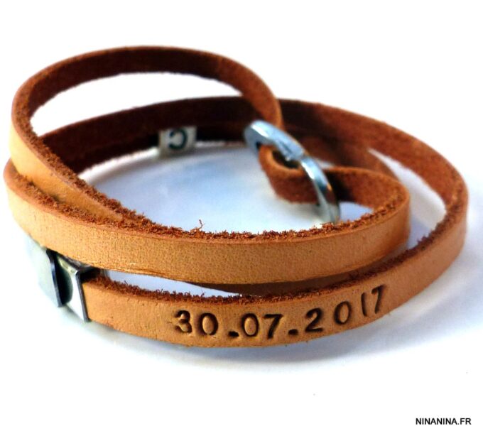 N5354a Bracelet homme wrap infini cuir 3 tours personnalisé NINANINA