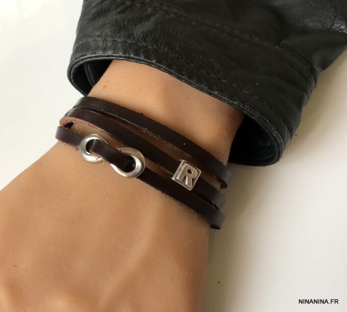 N5354c Bracelet infini homme personnalisable 3 tours lettre argenté - Bijoux Bracelets en ligne Ninanina