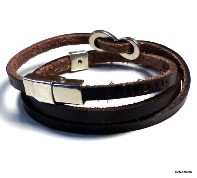 N5354d Bracelet homme wrap cuir personnalisé infini acier inoxydable