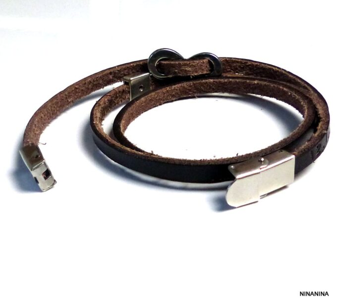 N5354o Bracelet homme wrap cuir personnalisé infini acier inoxydable