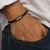 N5357 Bracelet double tour femme cordon cuir fermoir acier aimanté - Bijoux bracelets hommes en ligne Ninanina