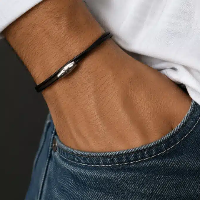 N5357a Bracelet double tour femme cordon cuir fermoir acier aimanté - Bijoux bracelets hommes en ligne Ninanina