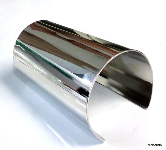 N5364a Bracelet femme manchette large métal argenté