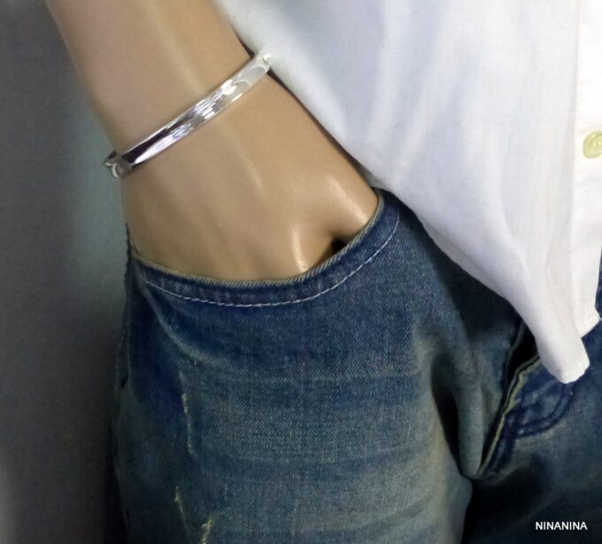 N5365bis Bracelet homme demi-jonc en plaqué argent