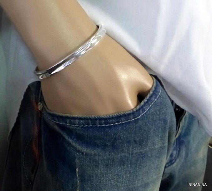 N5365bisa Bracelet homme demi-jonc en plaqué argent