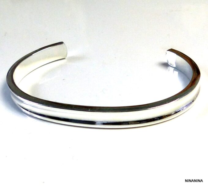 N5365bisd Bracelet homme demi-jonc en plaqué argent