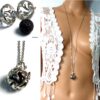 N5376 Collier long sautoir boule métal argent diffuseur de parfum