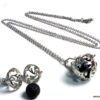 N5376c Collier long sautoir boule métal argent diffuseur de parfum