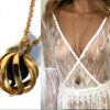 N5377 Collier diffuseur parfum boule métal doré - Bijoux Colliers en ligne Ninanina