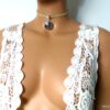 N5392 Collier court femme cordon daim médaille plaqué argent 925