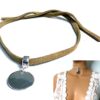 N5392a Collier court femme cordon daim médaille plaqué argent 925