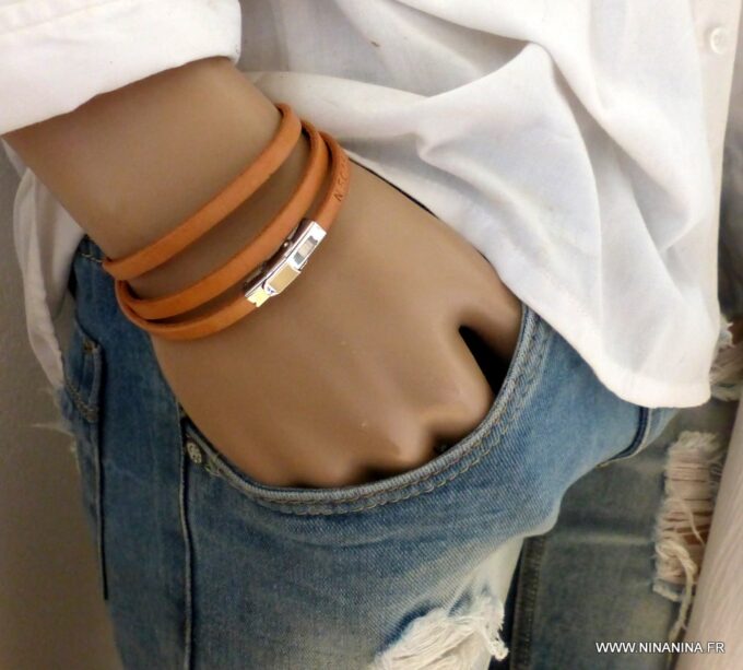 N5403a Bracelet cuir 3 tours personnalisé position GPS - Bijoux Bracelets en ligne Ninanina
