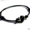 N5421 bracelet homme cordon cuir perle agate noire rondelles argent massif