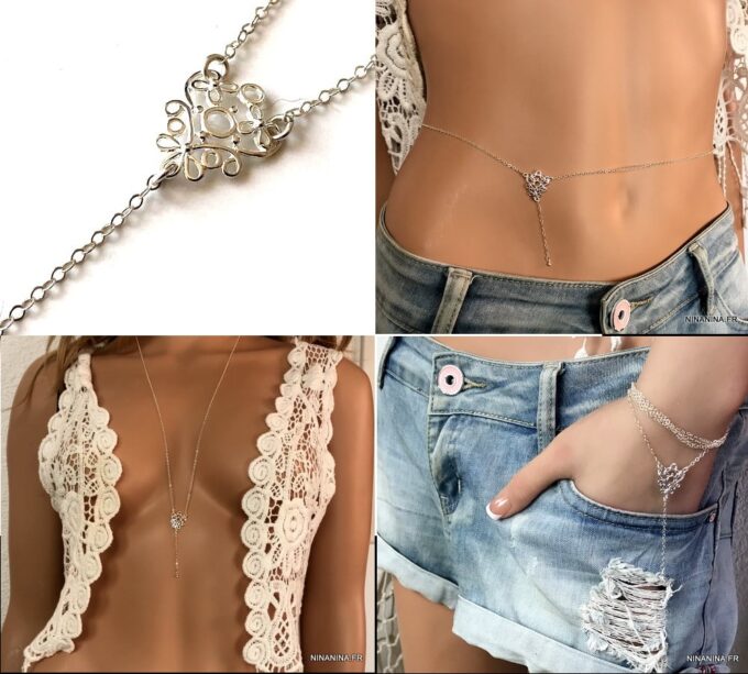 N5434b Chaine tour de taille Argent 925 pour femme - Bijoux de corps en ligne Ninanina