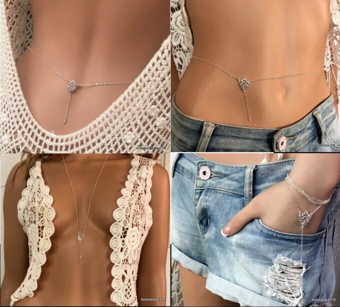 N5434c Chaine tour de taille Argent 925 pour femme - Bijoux de corps en ligne Ninanina