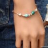 N5436a Bracelet cordon turquoises veritables argent massif - Bijoux Bracelets en ligne Ninanina