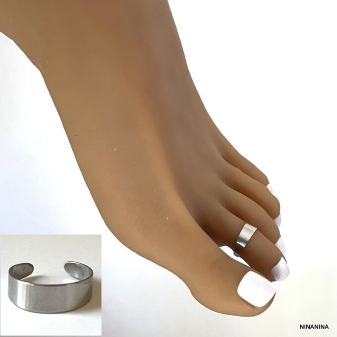 N5438 Bague de pied Homme ou Femme Acier inoxydable argenté lisse - Bijoux Bagues d'orteil en ligne hommes et femmes Ninanina