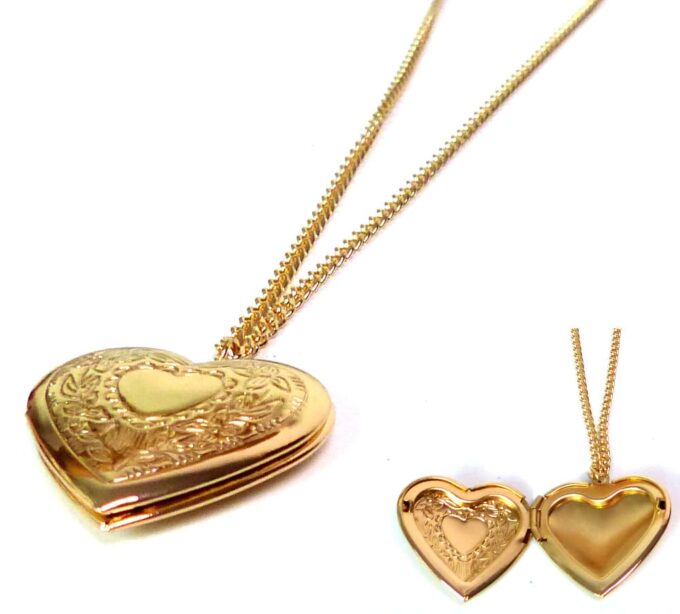 N5451a collier femme coeur porte photo métal doré or