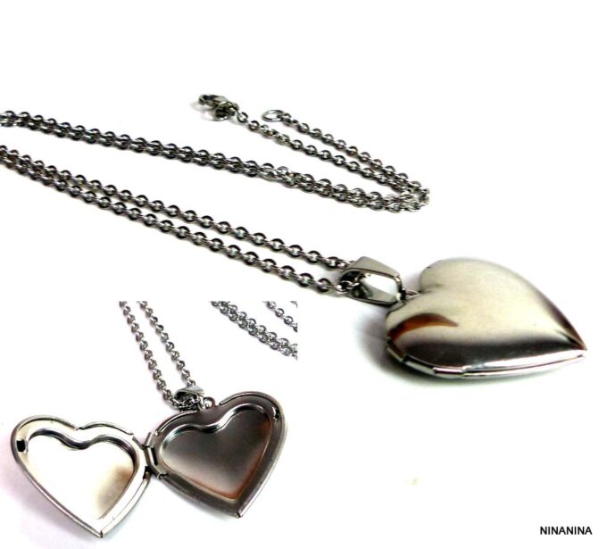 N5454a Collier femme pendentif porte-photo acier inoxydable argent